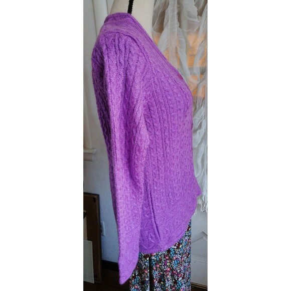 Women Cardigan Sweater Purple Cable Knit Long Sleeve Shimming - Picture 3 of 4